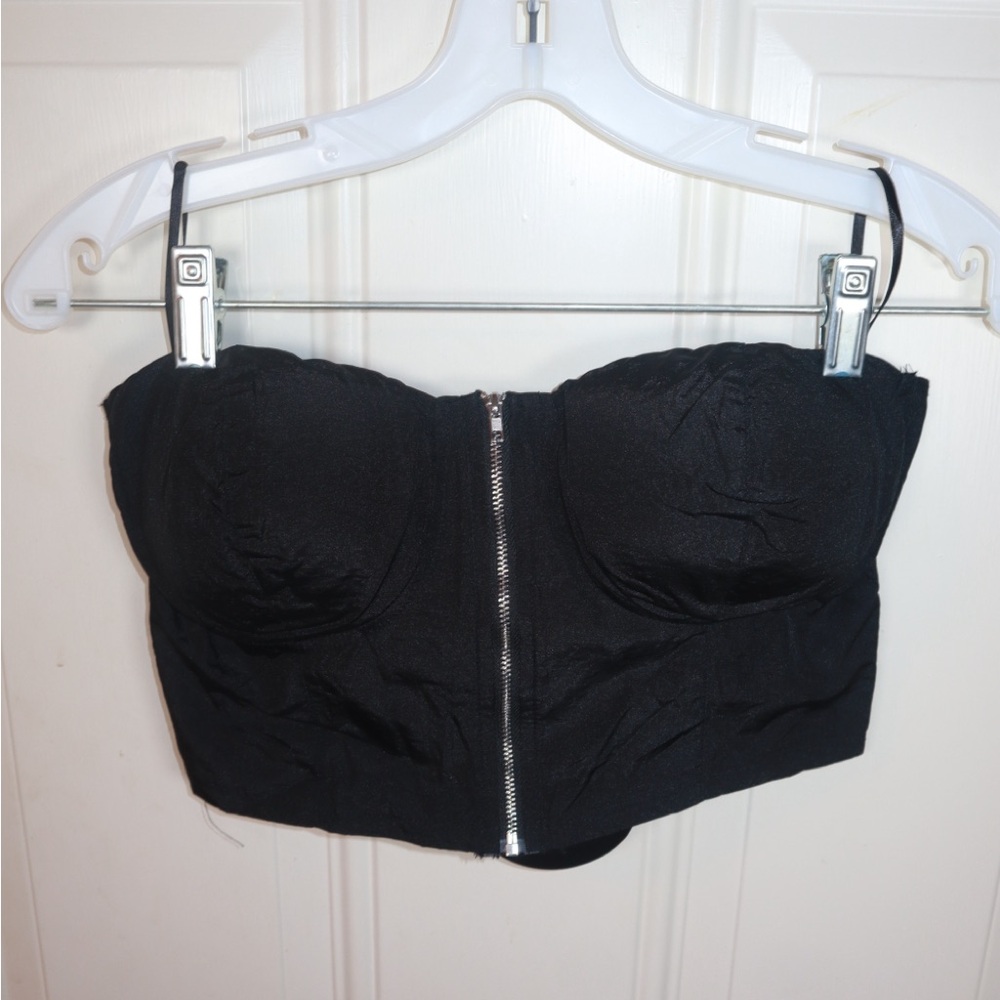 NWT: Corset Bustier Zipper Detail Black Tube Top SIZE MEDIUM
